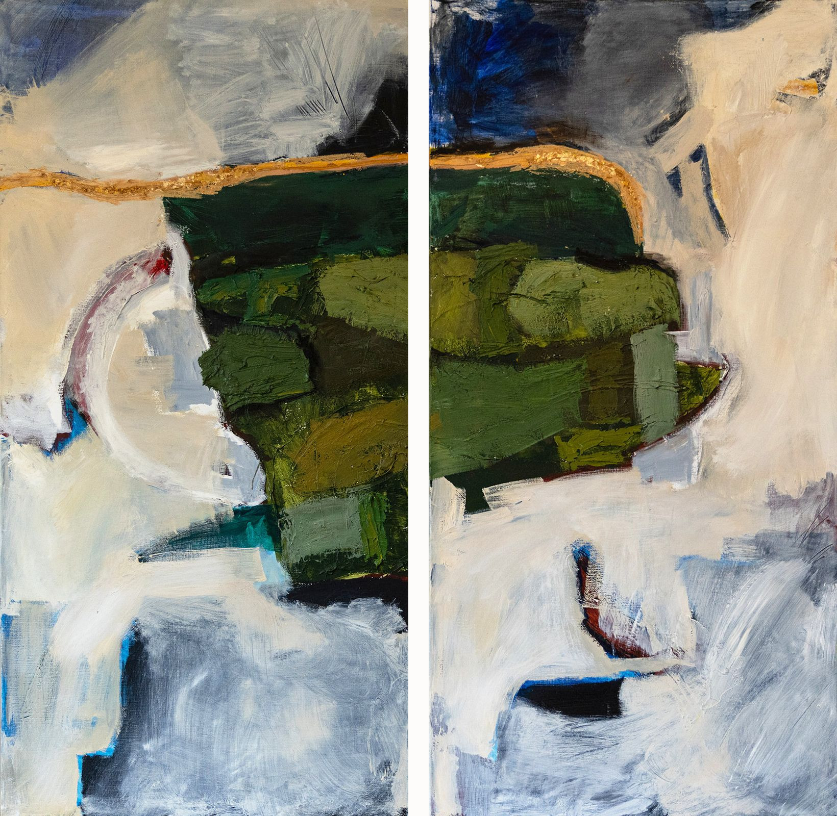 Abstract diptych by Jamie Davis, Feeling Green