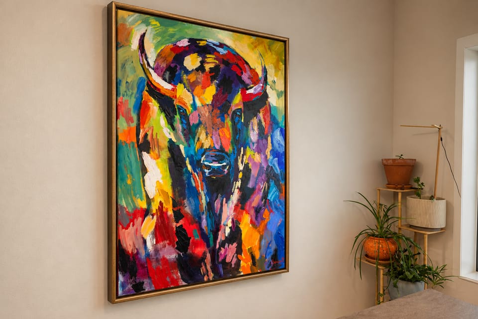 AI-generated mockup of Resilience in a frame on a living room wall