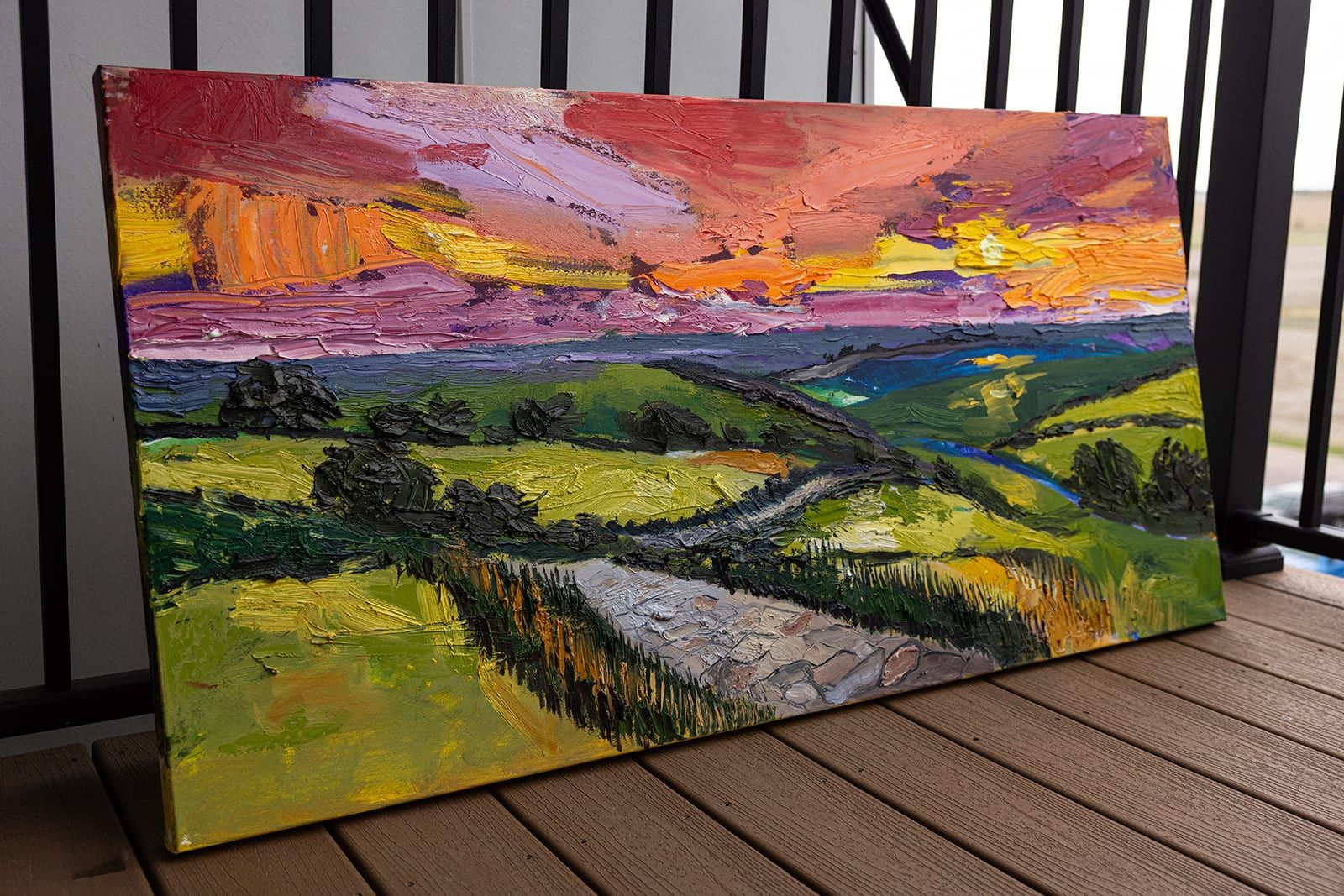 Sunset seen from the side, showing how thick the paint is